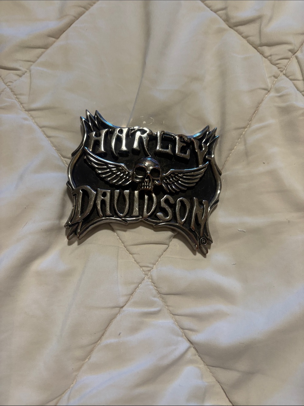 Harley-Davidson Silver Skull Wing Logo Belt Buckle